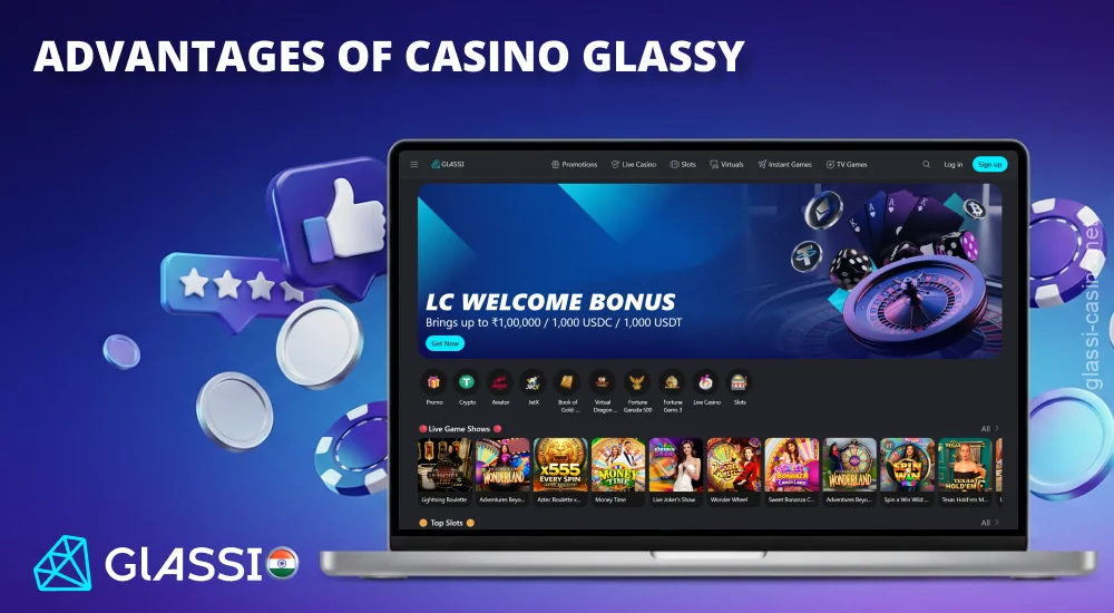 Glassi Casino भारतीय खिलाड़ियों को भारतीय रुपये में भुगतान, खेलों का एक विस्तृत चयन, बोनस और एक उपयोगकर्ता-अनुकूल मोबाइल ऐप प्रदान करता है।