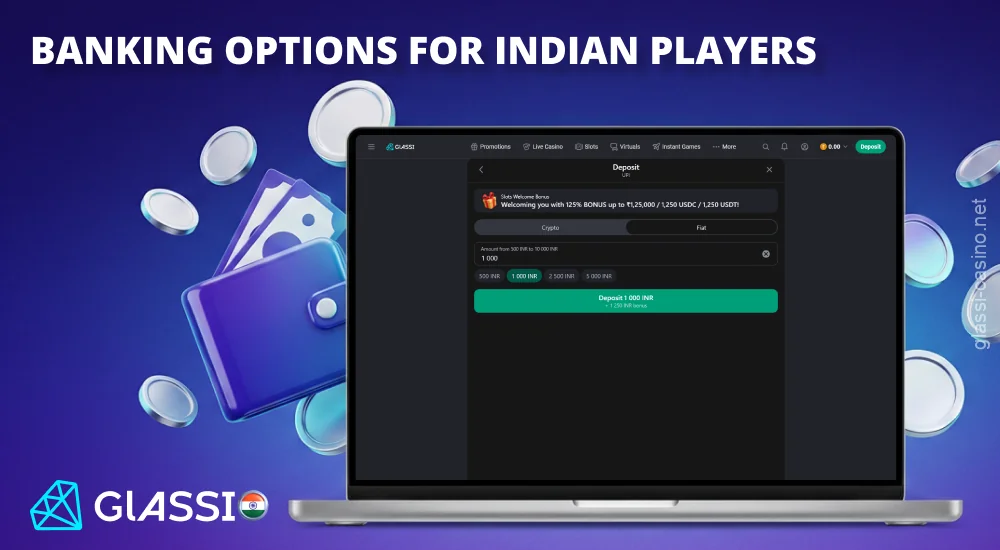 Glassi Casino भारत के लिए तेज़ और सुरक्षित भुगतान का समर्थन करता है।