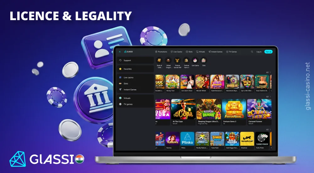 Glassi Casino कुराकाओ लाइसेंस के तहत संचालित होता है और उपयोगकर्ता के डेटा तथा भुगतानों की सुरक्षा के लिए एन्क्रिप्शन का उपयोग करता है।