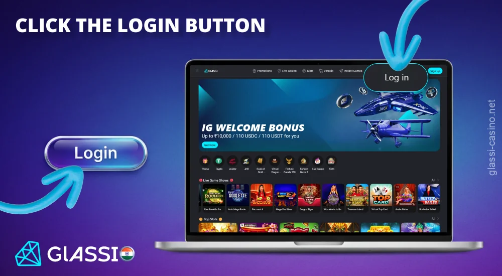 अपने Glassi Casino खाते में लॉग इन करने के लिए लॉग इन बटन पर क्लिक करें।