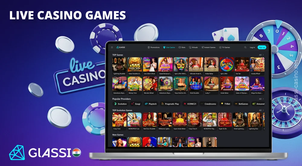 Glassi Live Casino रीयल डीलरों के साथ रूलेट, बैकारेट और ब्लैकजैक सहित गेम्स प्रदान करता है।