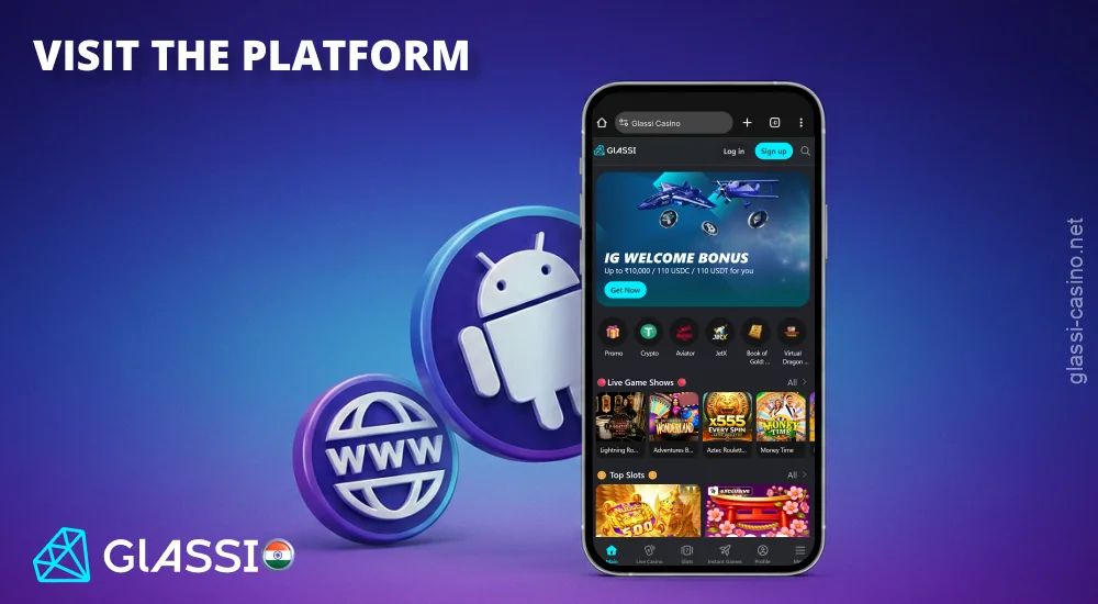 एंड्रॉइड ऐप डाउनलोड करने के लिए Glassi Casino वेबसाइट पर जाएँ।