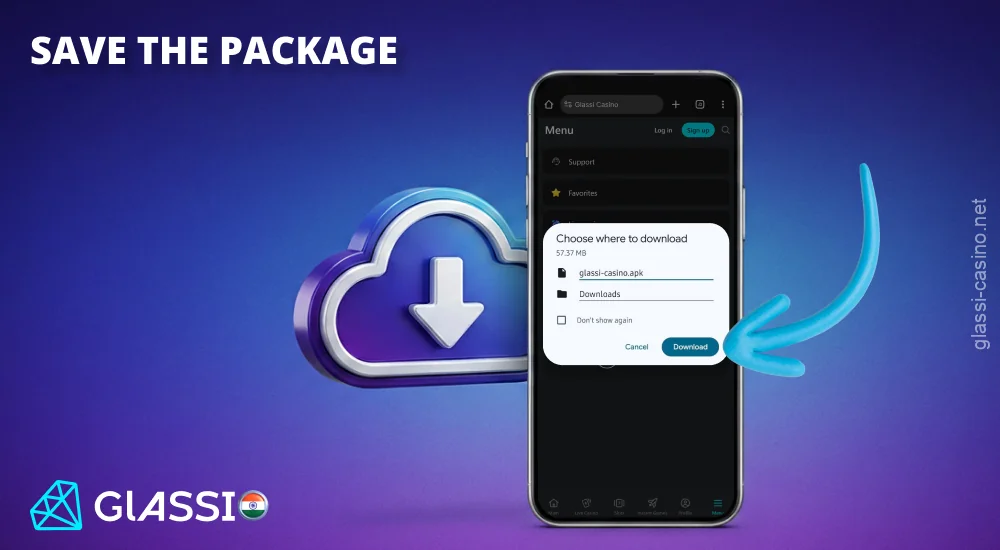Glassi Casino Android ऐप के डाउनलोड की पुष्टि करें