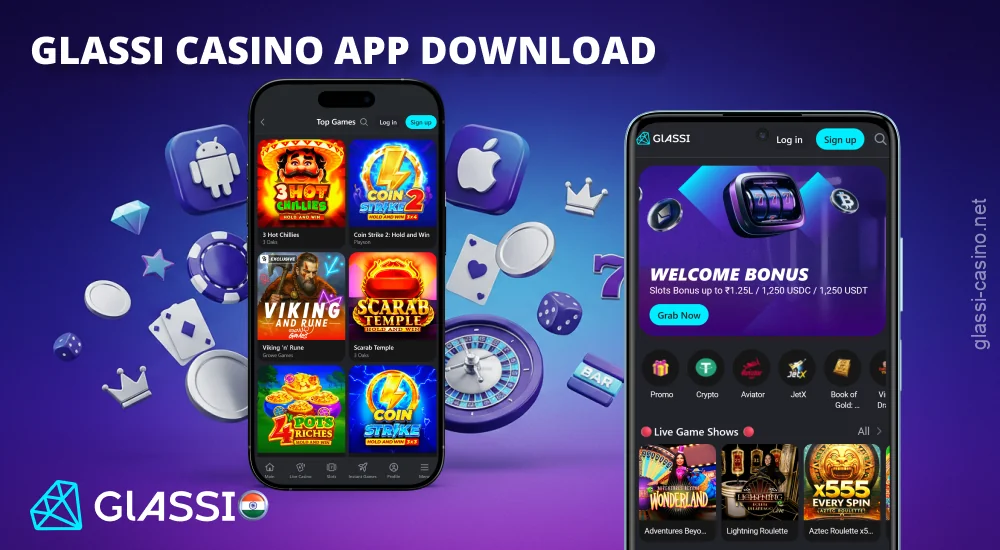 Glassi Casino ऐप Android और iOS के लिए गेम, भुगतान और 125% तक का वेलकम बोनस तुरंत उपलब्ध कराता है।