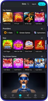 Glassi Casino ऐप में स्लॉट्स सेक्शन का स्क्रीनशॉट