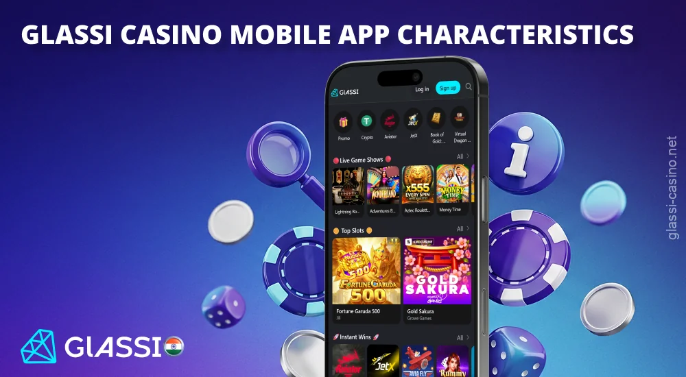 Glassi Casino ऐप Android और iOS के लिए उपलब्ध है और कैसीनो गेम्स प्रदान करता है।