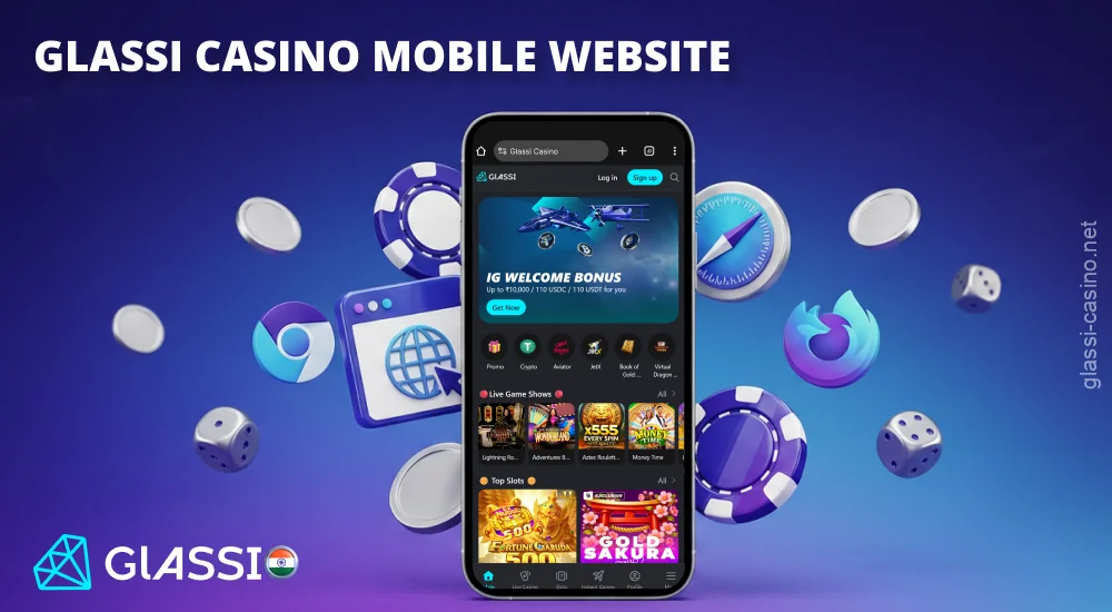 Glassi Casino मोबाइल साइट एक ऐप इंस्टॉल किए बिना ब्राउज़र के माध्यम से काम करती है।
